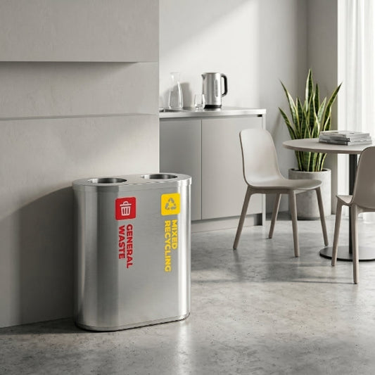 Stainless Steel Waste Sorting Station 2x 42L | Red & Yellow