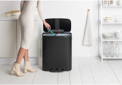Brabantia Kitchen Pedal Bin 2 x 30L | Matt Black