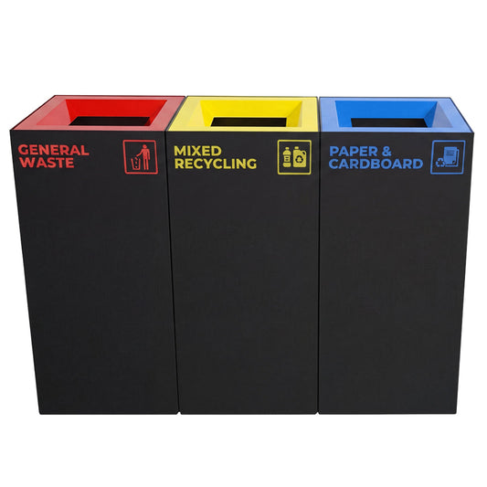 Richmond 3-Station Waste Recycling Bin Kit (3 x 52L) | Red, Yellow & Blue