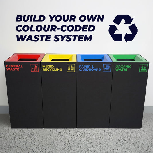 Richmond 4-Station Waste Recycling Bin Kit (4 x 52L) | Red, Yellow, Blue & Green