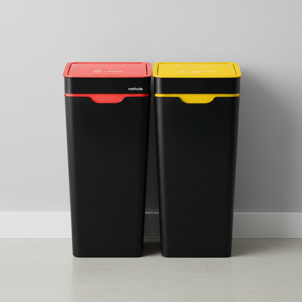 Method Recycling 2-Bin Touch Lid Station 60L | Red Landfill & Yellow Mixed Recycling