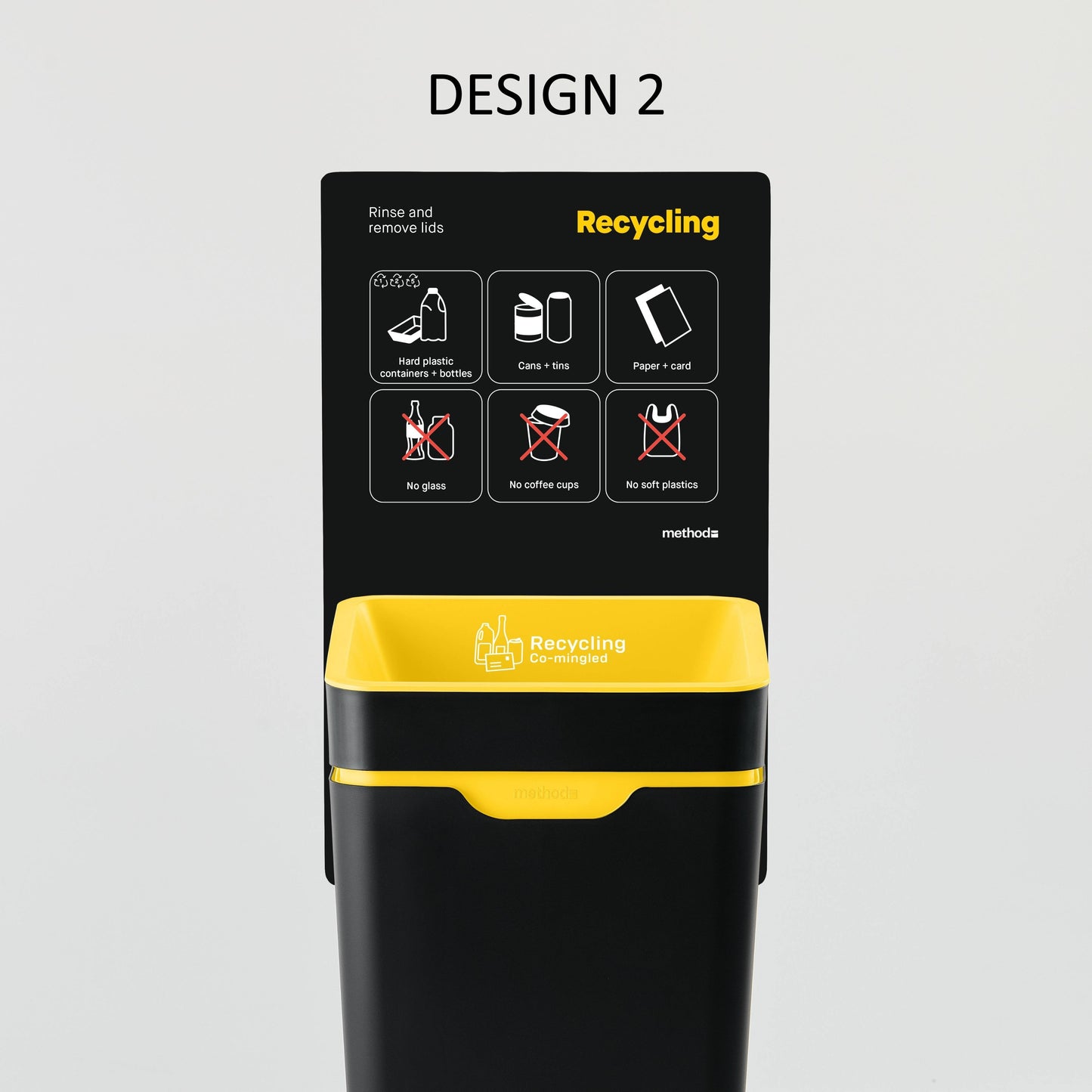 Vertical Sign - Yellow Co-Mingled Recycling (for 60L Method bin)