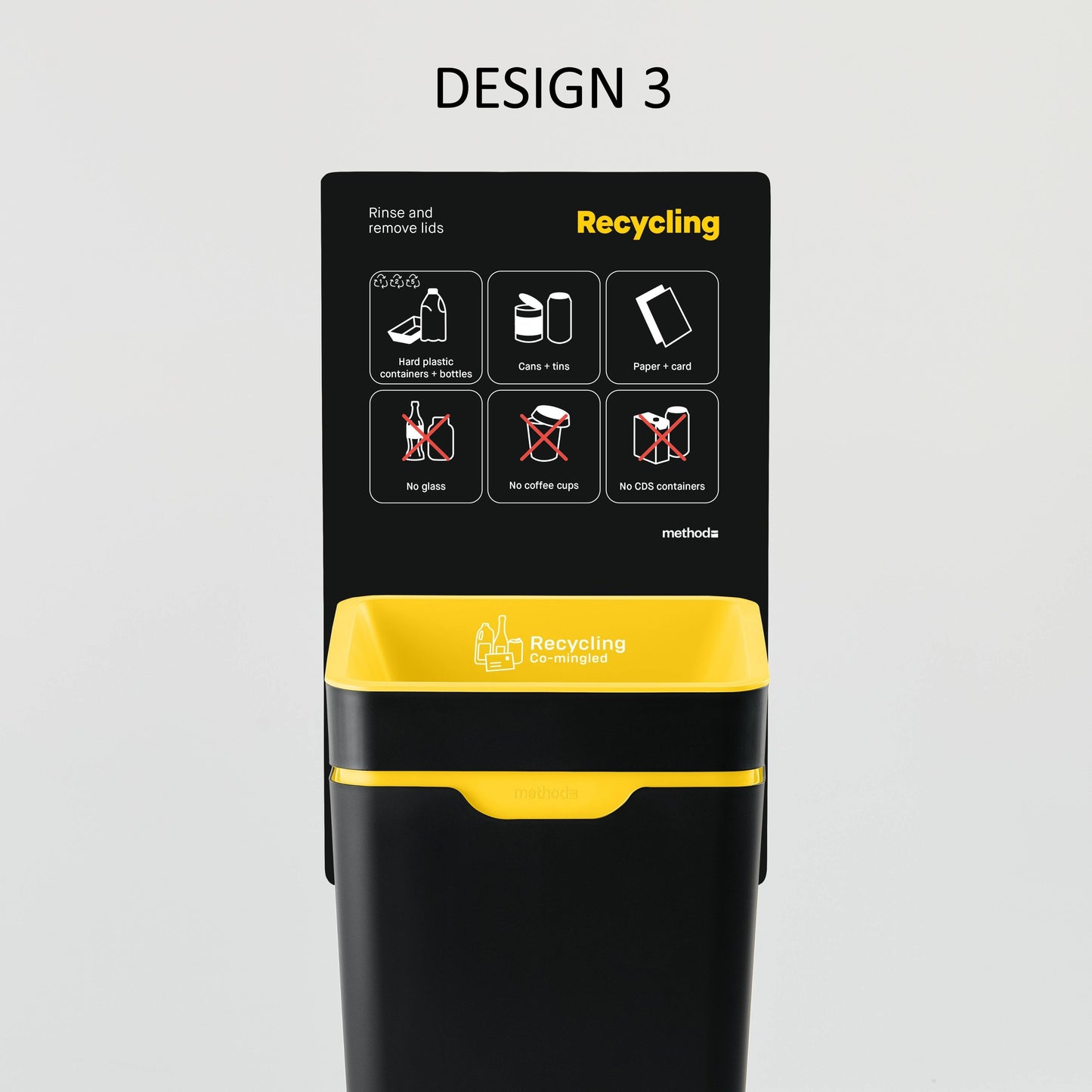 Vertical Sign - Yellow Co-Mingled Recycling (for 60L Method bin)