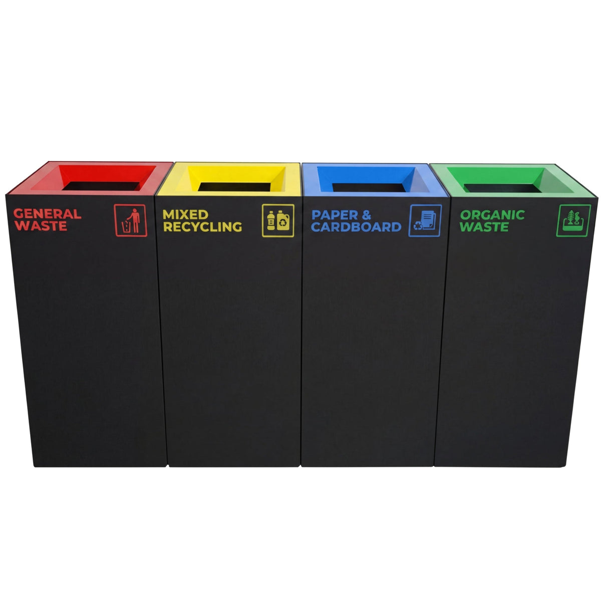 Richmond 4-Station Waste Recycling Bin Kit (4 x 52L) | Red, Yellow, Blue & Green