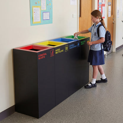 Richmond 4-Station Waste Recycling Bin Kit (4 x 52L) | Red, Yellow, Blue & Green