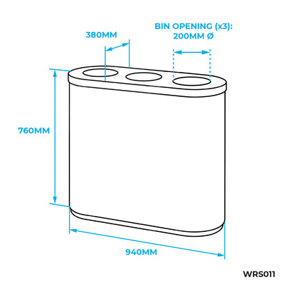 Stainless Steel Waste Sorting Station 3x 42L | Red, Yellow & Blue
