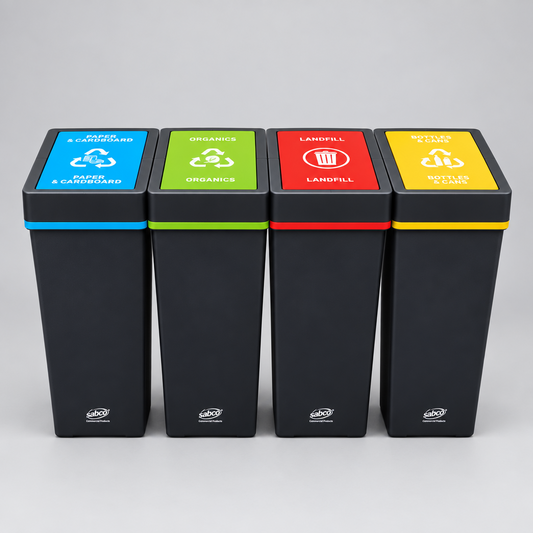 Sabco Deluxe Recycling 4-Bin 40L Station | Blue, Green, Red, Yellow