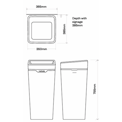 Method Office Recycling Bin Open Lid 60L | Grey Soft Plastic