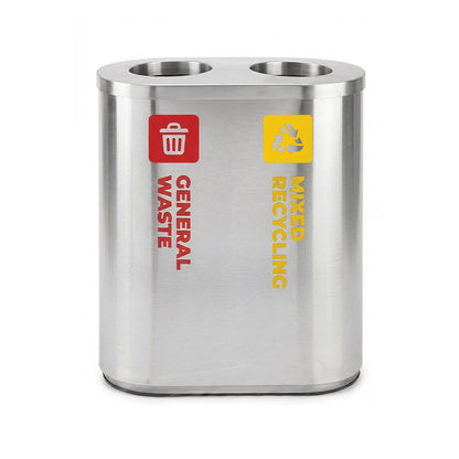 Stainless Steel Waste Sorting Station 2x 42L | Red & Yellow