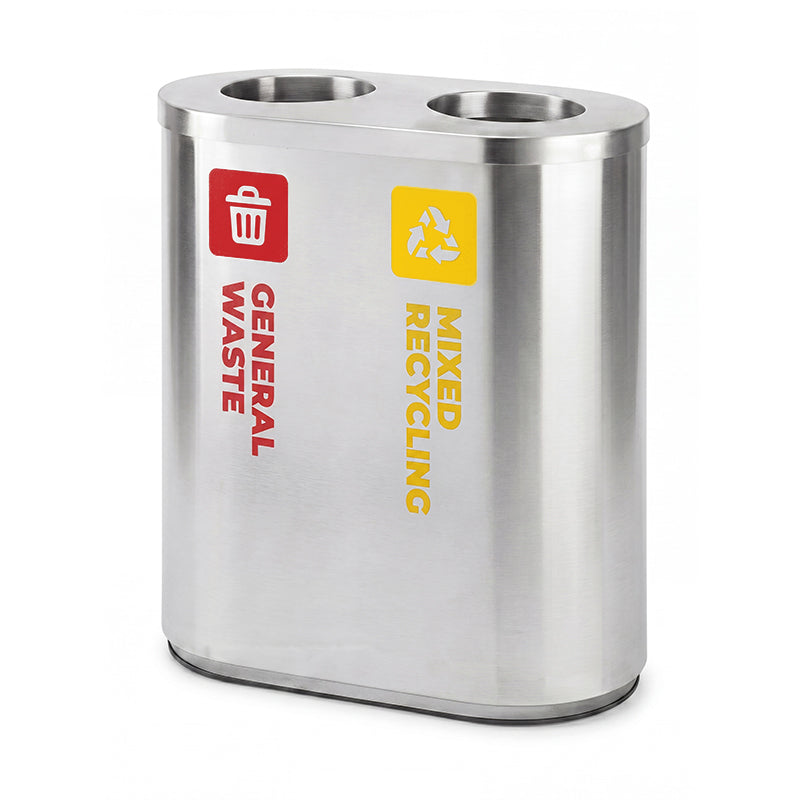 Stainless Steel Waste Sorting Station 2x 42L | Red & Yellow