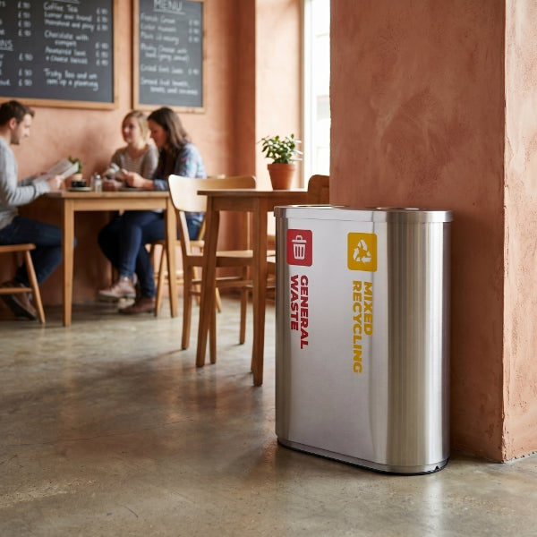 Stainless Steel Waste Sorting Station 2x 42L | Red & Yellow