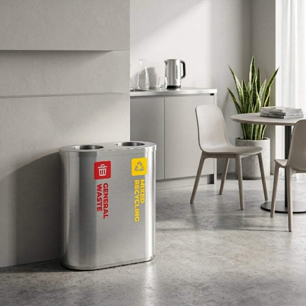 Stainless Steel Waste Sorting Station 2x 42L | Red & Yellow