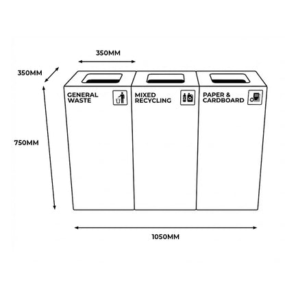 Richmond 3-Station Waste Recycling Bin Kit (3 x 52L) | Red, Yellow & Blue