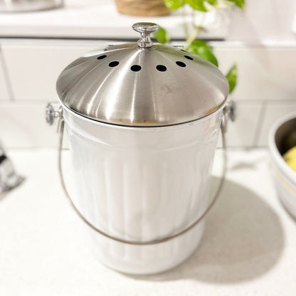 Stainless Steel Compost Caddy Bin 5L | White