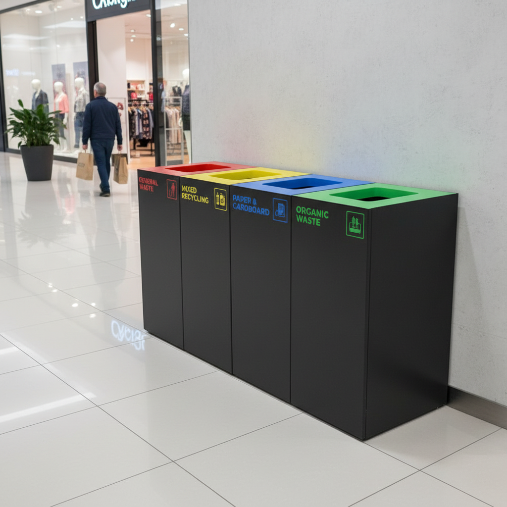 Richmond 4-Station Waste Recycling Bin Kit (4 x 52L) | Red, Yellow, Blue & Green