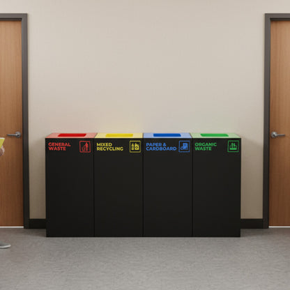 Richmond 4-Station Waste Recycling Bin Kit (4 x 52L) | Red, Yellow, Blue & Green